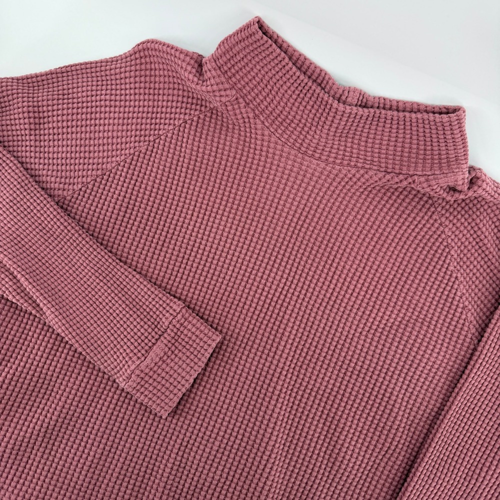 The North Face Waffle Knit Top Womens XXL Pink Mock Neck Raglan Thermal Pullover